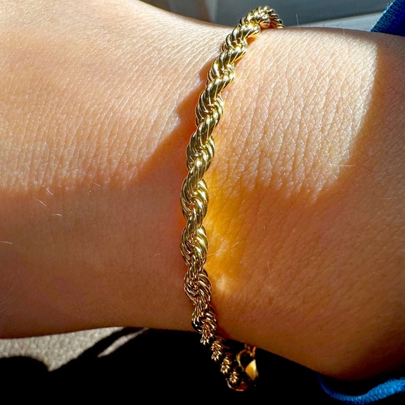 New Thick 14K Solid Gold filled rope chain bracelet 8 in tall unisex men women - Picture 7 of 8